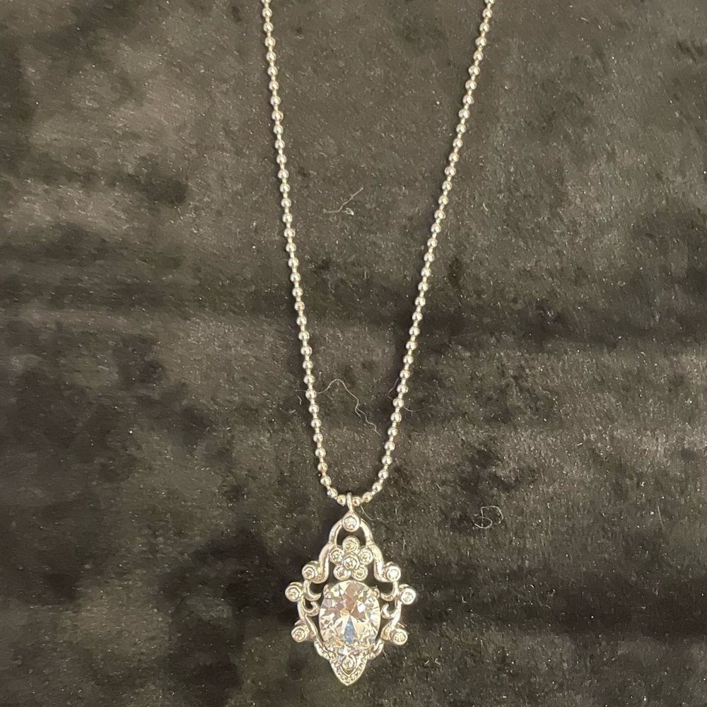 Elegant Silver Tone Cubic Zirconia Pendant Necklace NIB